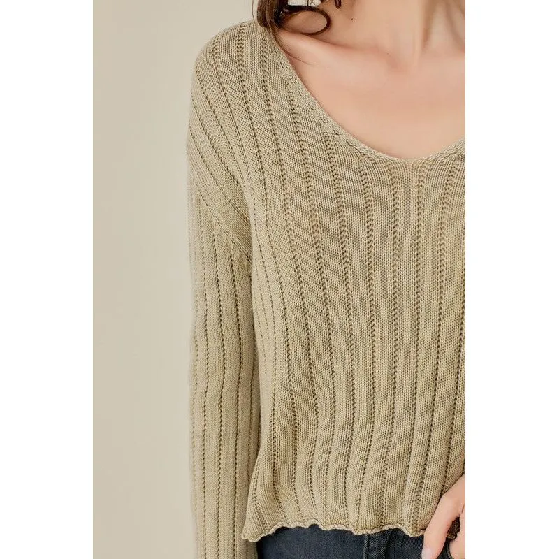 MUSTARD SEED V-Neck Washed Crop Sweater