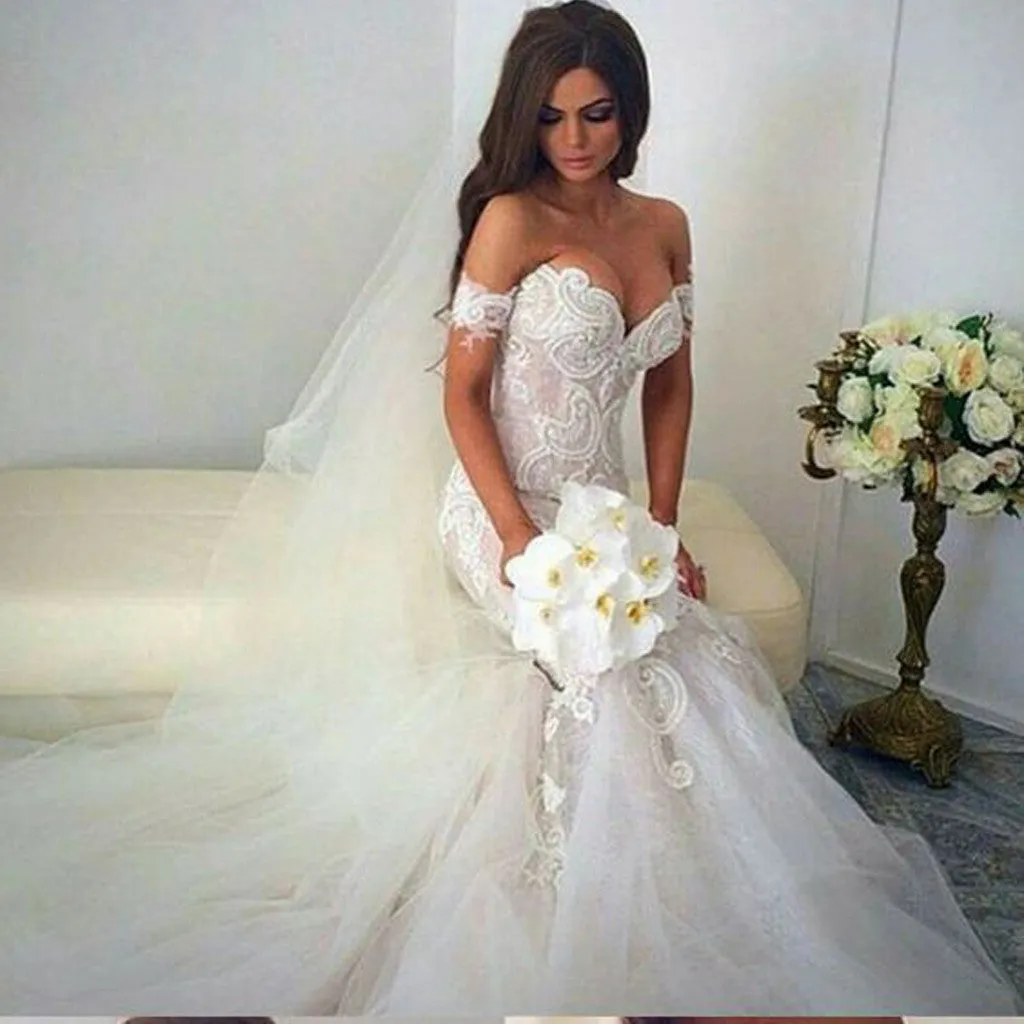 New Vintage Mermaid Off The Shoulder Formal Lace Charming Wedding Dresses. AB0220