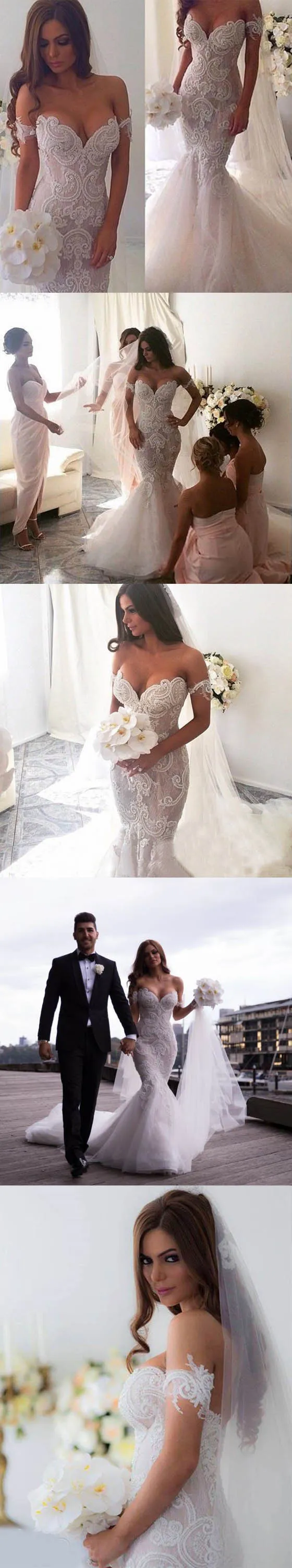 New Vintage Mermaid Off The Shoulder Formal Lace Charming Wedding Dresses. AB0220