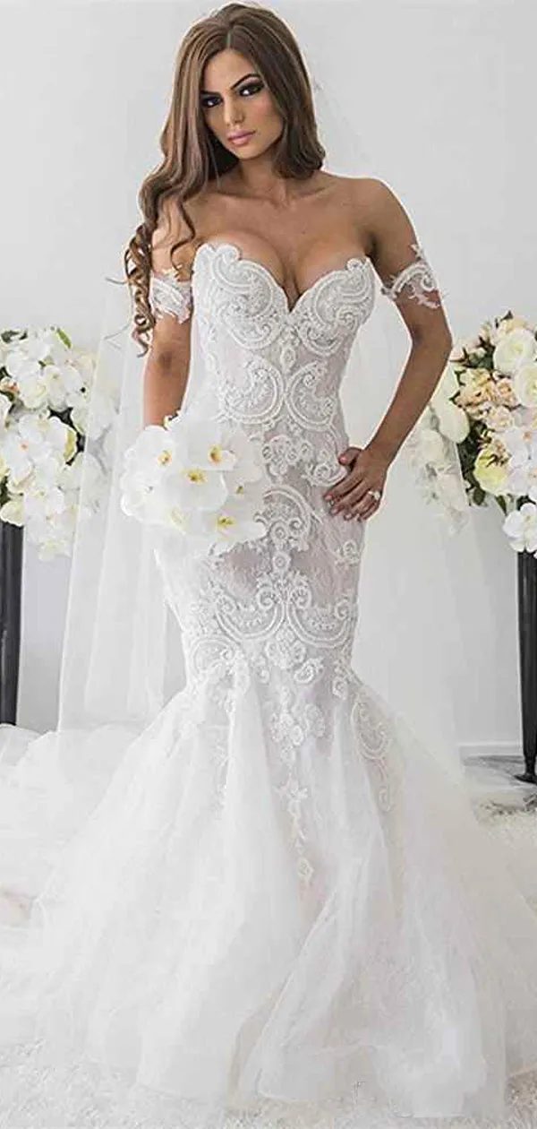 New Vintage Mermaid Off The Shoulder Formal Lace Charming Wedding Dresses. AB0220