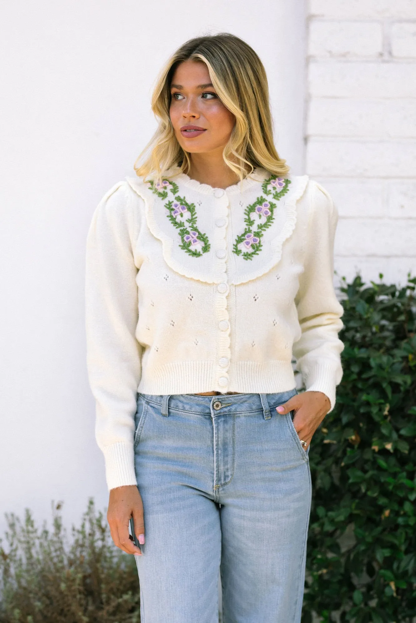 Nina Scalloped Floral Cardigan