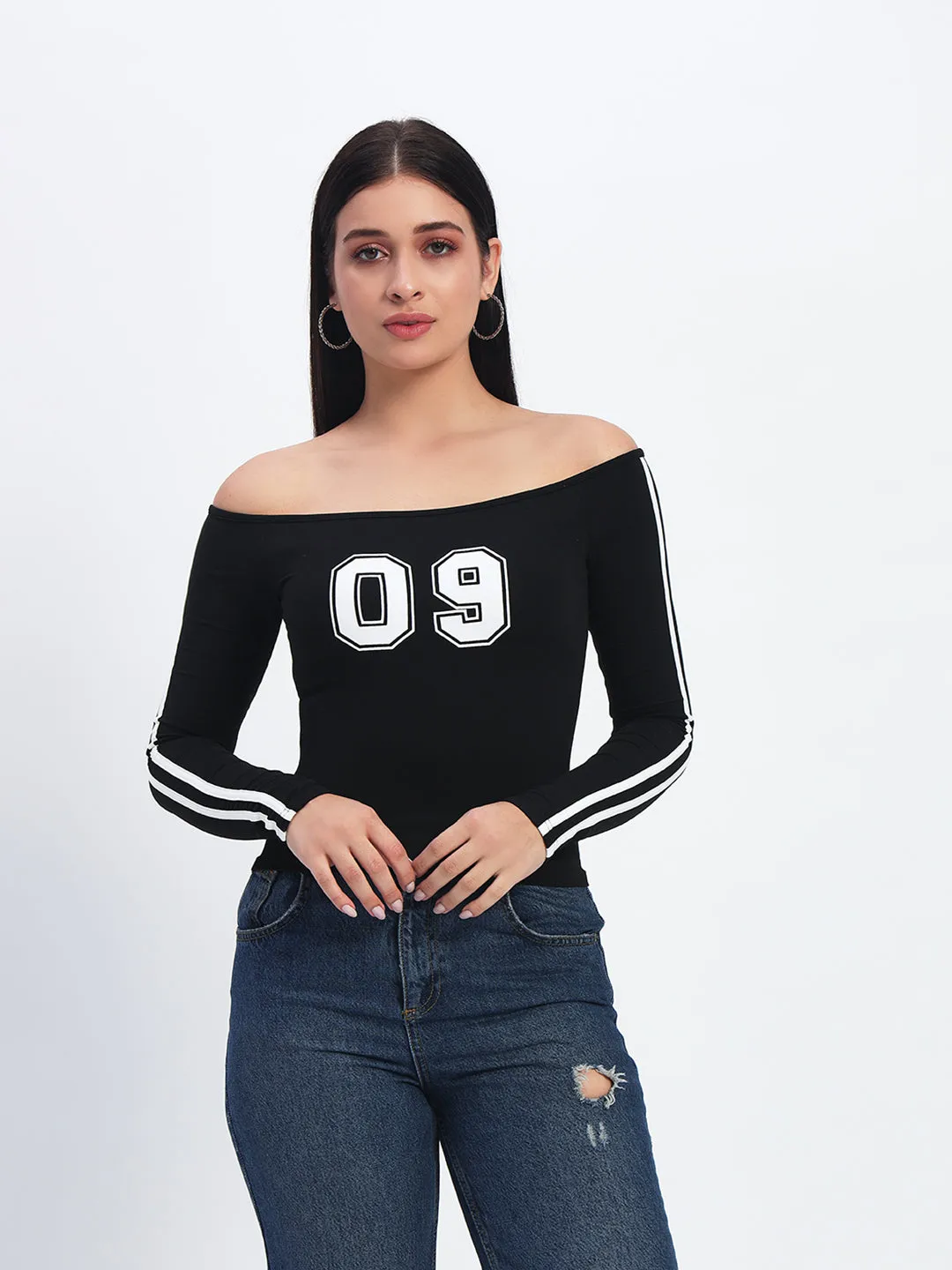 Off Shoulder Stripped Crop Top