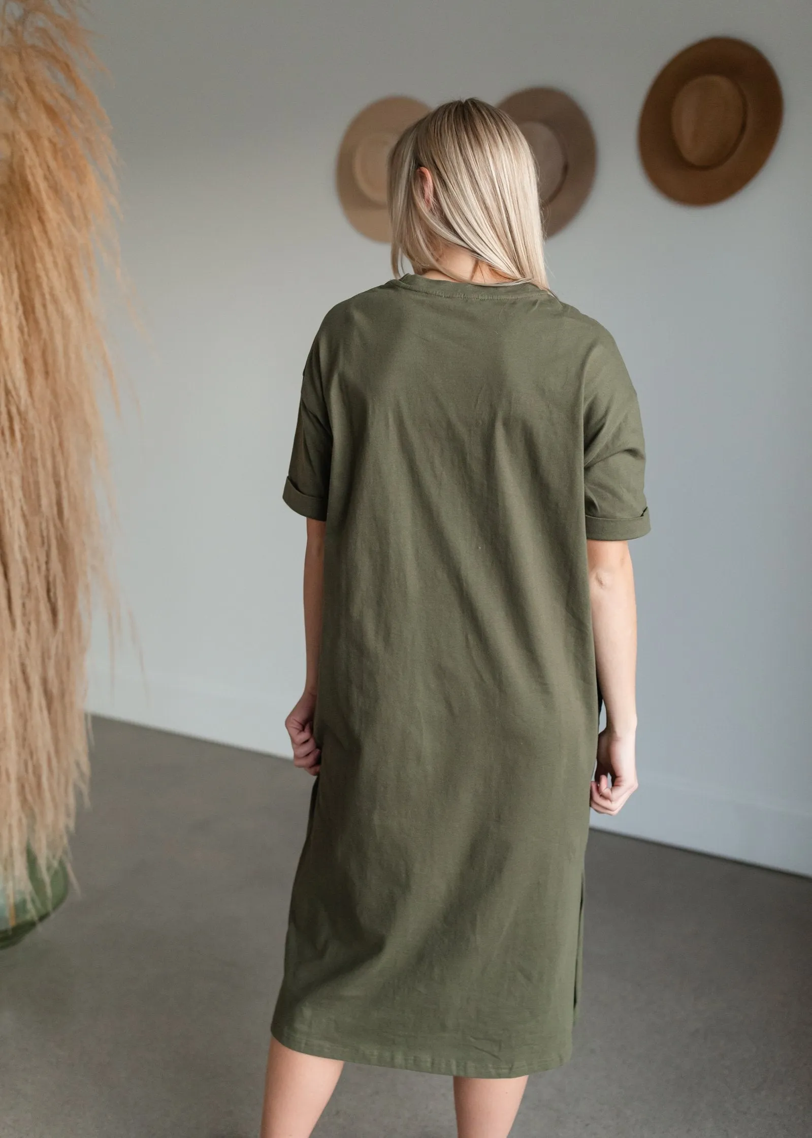 Olive Cotton Relaxed Fit Shift Dress - FINAL SALE