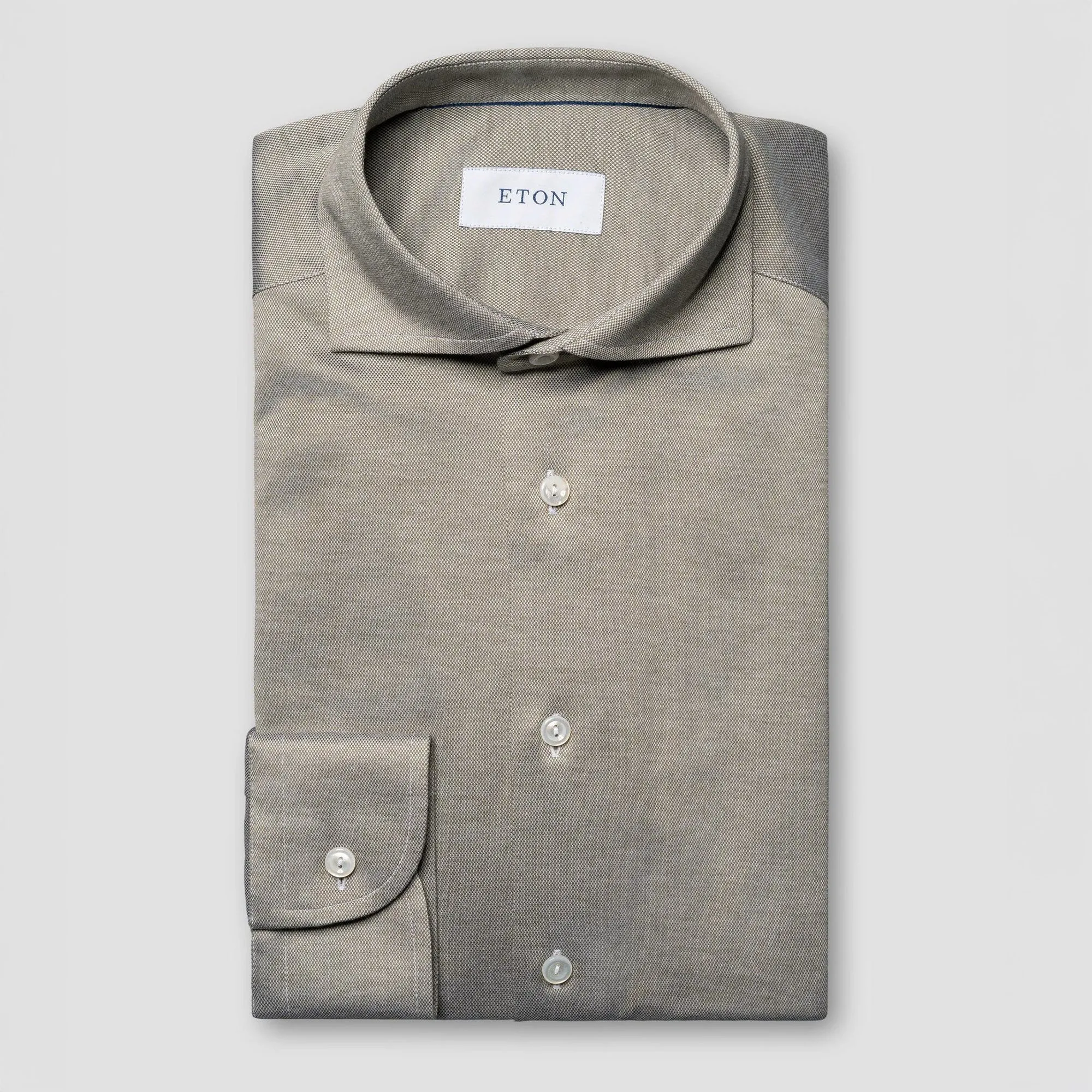 Pale Khaki Green Filo Di Scozia Contemporary Fit Knitted Piqué Shirt