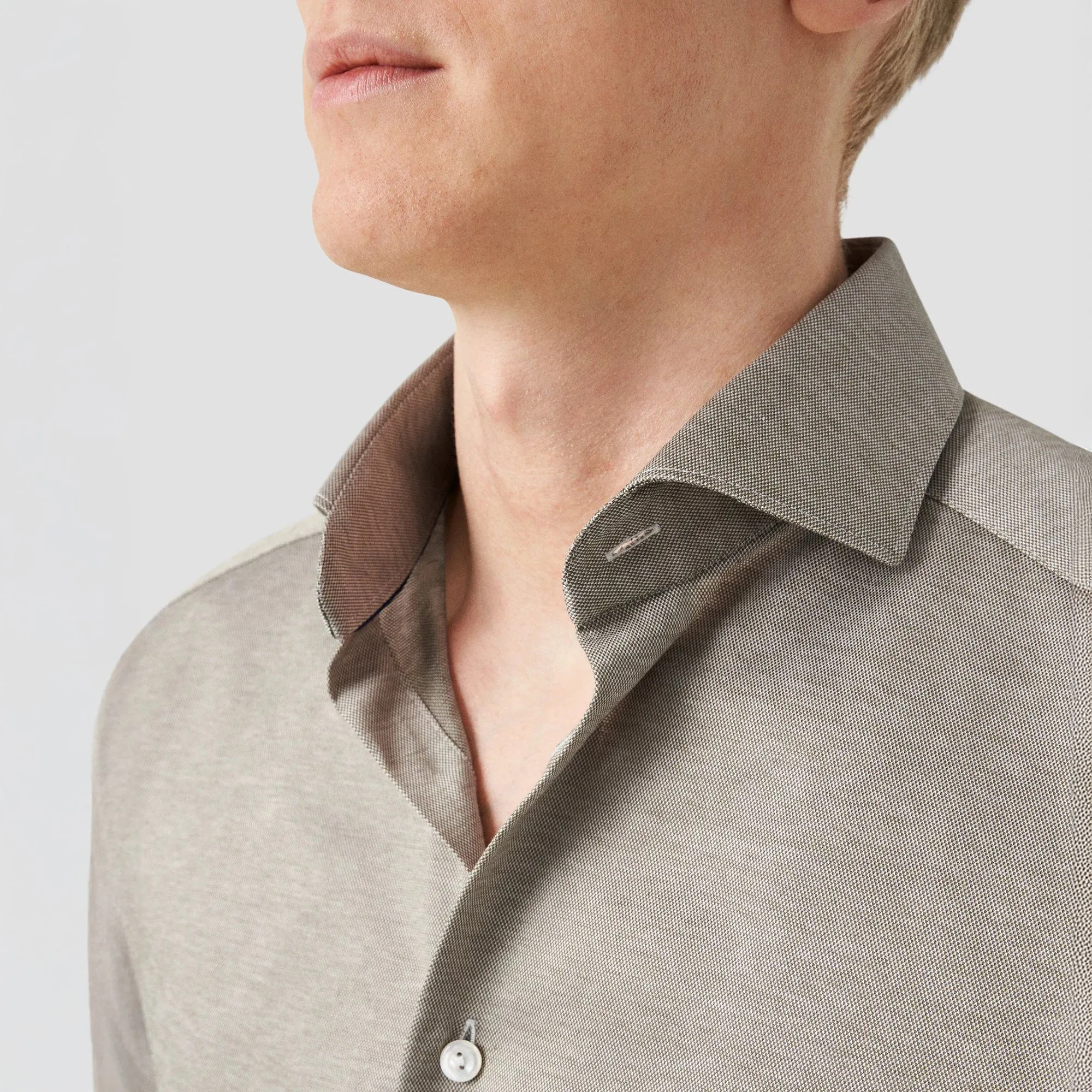 Pale Khaki Green Filo Di Scozia Contemporary Fit Knitted Piqué Shirt