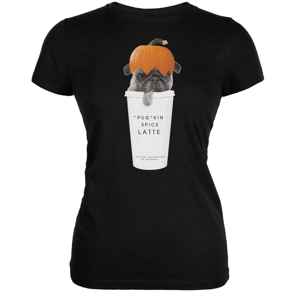 Pug Pugkin Spice Latte Black Juniors Soft T-Shirt