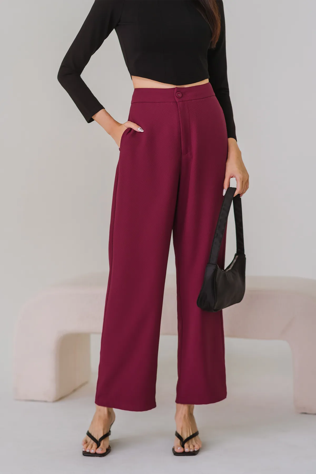 Rea Textured Tailored Pants (Wine)