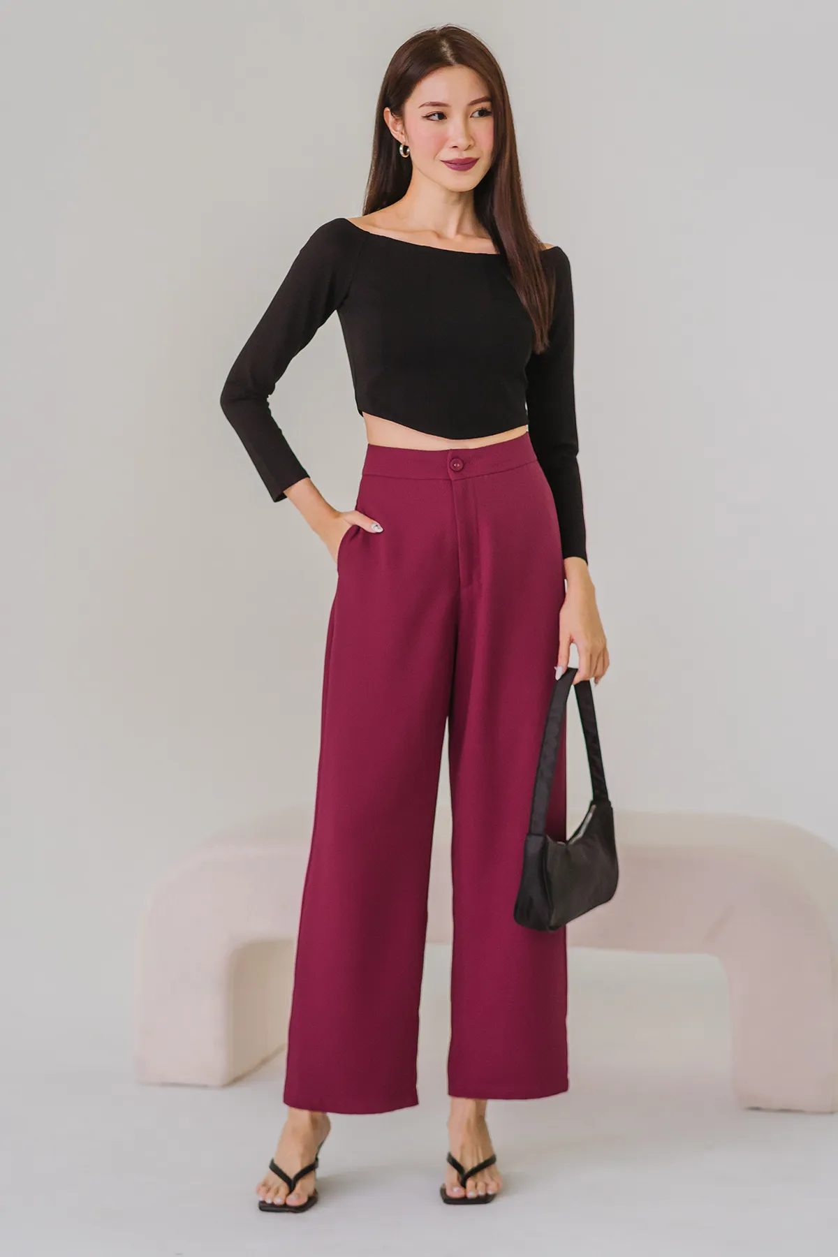 Rea Textured Tailored Pants (Wine)