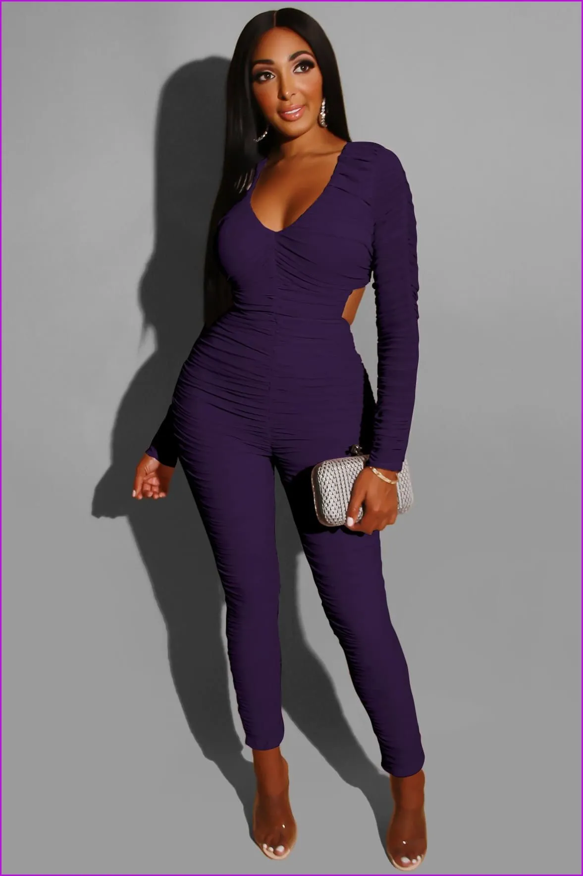 Solid Waist Cutout Pleated JumpsuitDE975