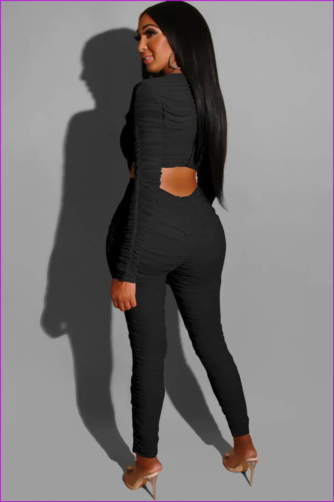 Solid Waist Cutout Pleated JumpsuitDE975