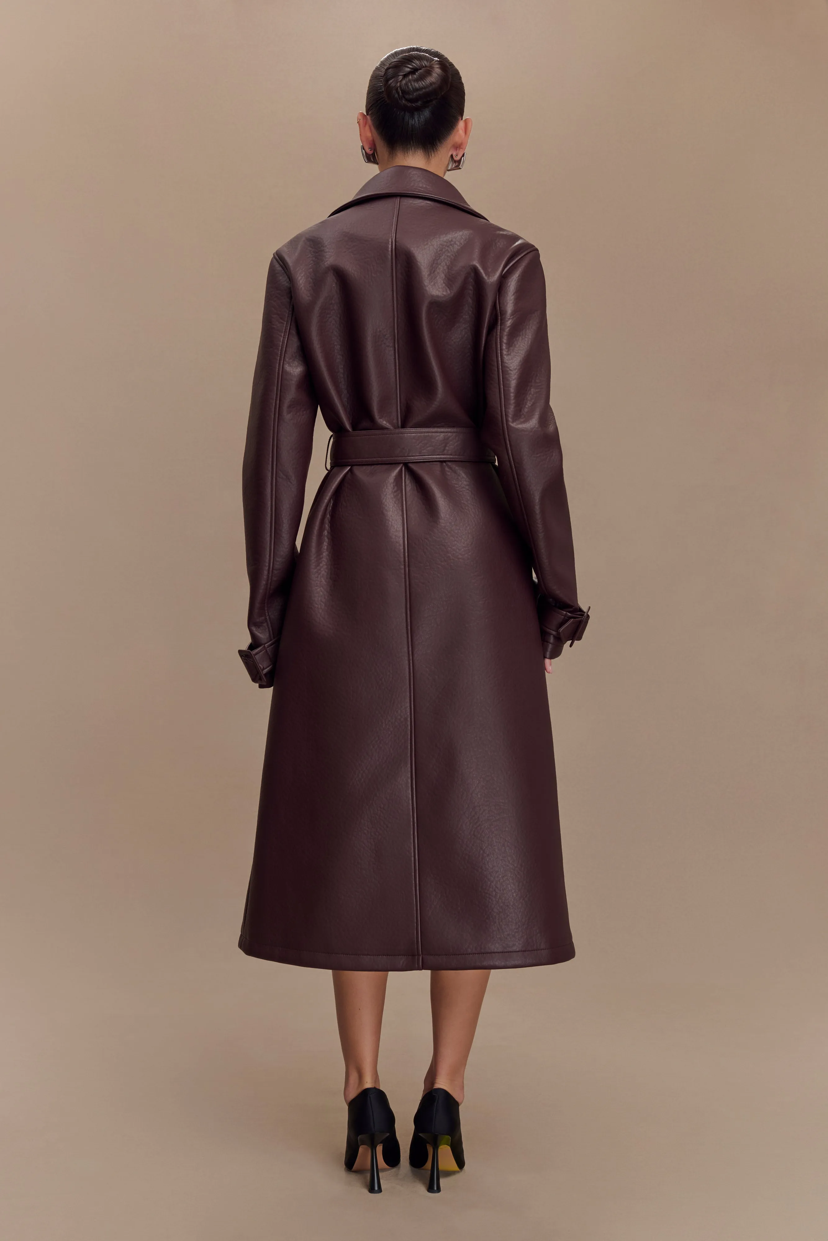 Tarah Faux Leather Trench Coat - Cacao Brown