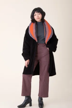 Tufted Deco Coat in Black with Multi Orange Colored Collar