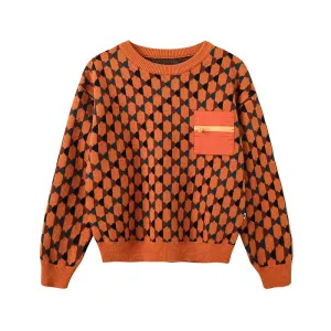 Vauva FW23 - Boys Cotton Long Sleeve Pocket Crewneck Sweatshirt (Orange)