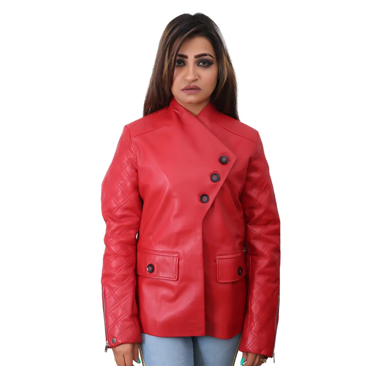 Women Motorcycle Quilted Valentines Red Jacket