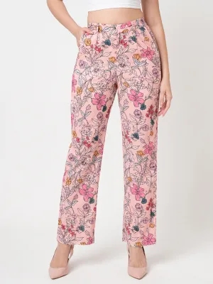 Women Soft Pink High-Rise Loose Straight Pants