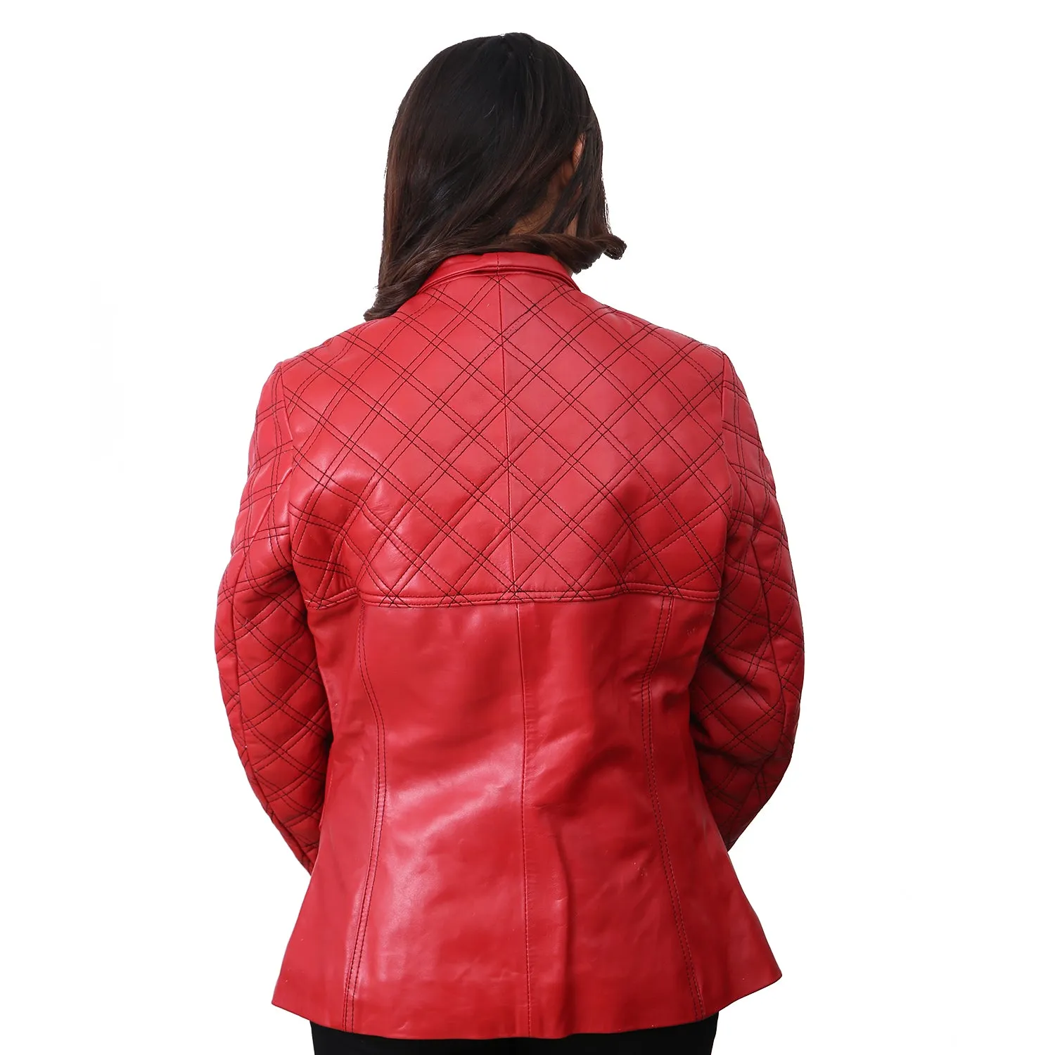 Women Valentines Red Biker Quilted Jacket