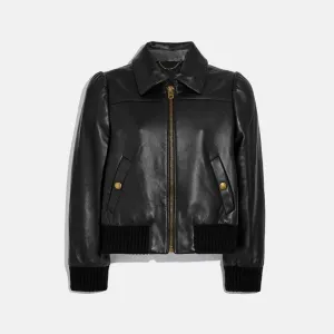 Women's Black Shearling Aviator Leather Bomber Jacket